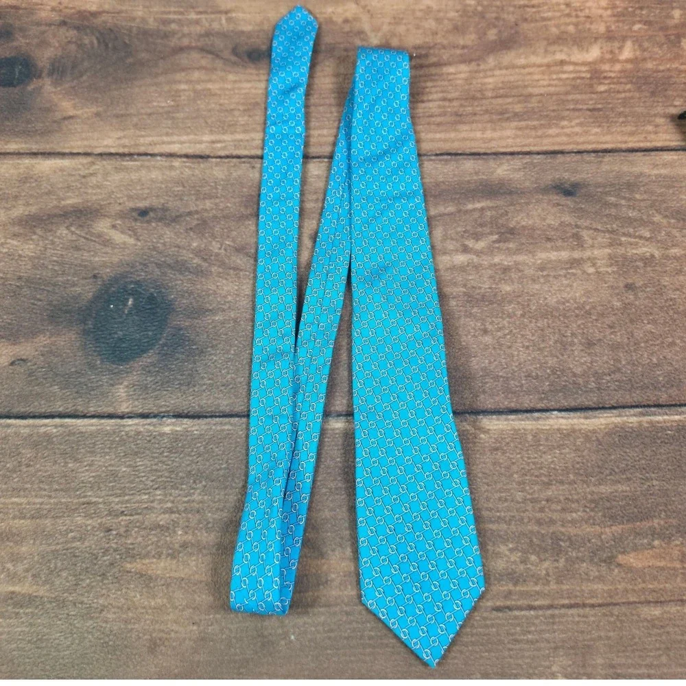 Brooks Brothers Necktie Mens OS Blue Good Silk Geometric Chain Link Professional